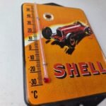 Vintage Shell Motor Oil Porcelain Sign – Gasoline Pump Ad Sign On Thermometer - Image 6