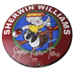 Vintage Sherwin Williams Sign – Paint Brush Painting Comic Gas Porcelain Sign - Image 2