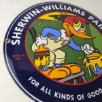 Vintage Sherwin Williams Sign – Paint Brush Painting Gas Oil Pump Porcelain Sign - Image 6