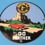 VINTAGE SIGNAL GASOLINE PORCELAIN GAS MOTOR OIL PURR PULL SERVICE PUMP SIGN