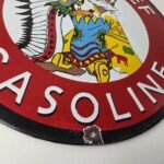 Vintage Silent Chief Gasoline Sign – Indian Bonnett Blanket Teepe Porcelain Sign - Image 11