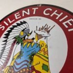 Vintage Silent Chief Gasoline Sign – Indian Bonnett Blanket Teepe Porcelain Sign - Image 12