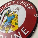 Vintage Silent Chief Gasoline Sign – Indian Bonnett Blanket Teepe Porcelain Sign - Image 13