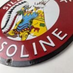 Vintage Silent Chief Gasoline Sign – Indian Bonnett Blanket Teepe Porcelain Sign - Image 14