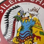 Vintage Silent Chief Gasoline Sign – Indian Bonnett Blanket Teepe Porcelain Sign - Image 3