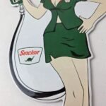 Vintage Sinclair Gasoline Sign – Filling Station Girl Gas Pump Porcelain Sign - Image 4