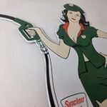 Vintage Sinclair Gasoline Sign – Filling Station Girl Gas Pump Porcelain Sign - Image 5