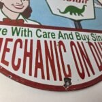 Vintage Sinclair Gasoline Sign – Mechanic on Duty Gas Porcelain Pump Sign - Image 11