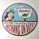 Vintage Sinclair Gasoline Sign – Mechanic on Duty Gas Porcelain Pump Sign - Image 15