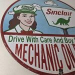 Vintage Sinclair Gasoline Sign – Mechanic on Duty Gas Porcelain Pump Sign - Image 6