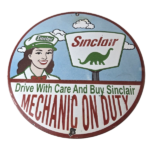Vintage Sinclair Gasoline Sign – Mechanic on Duty Gas Porcelain Pump Sign