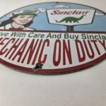 Vintage Sinclair Gasoline Sign – Mechanic on Duty Gas Porcelain Pump Sign - Image 10