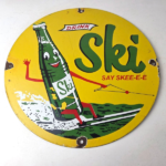 Vintage Ski Beverages Porcelain – Gas Pump Plate Soda Bottles Soda Pop Sign - Image 15