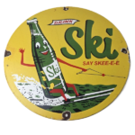 Vintage Ski Beverages Porcelain – Gas Pump Plate Soda Bottles Soda Pop Sign
