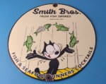 Vintage Smith Bros Sign – Felix the Cat Fish Meat Porcelain Gas Pump Sign - Image 2