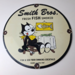 Vintage Smith Bros Sign – Felix the Cat Fresh Fish Meat Porcelain Gas Pump Sign - Image 12