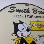 Vintage Smith Bros Sign – Felix the Cat Fresh Fish Meat Porcelain Gas Pump Sign - Image 5