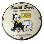 Vintage Smith Bros Sign – Felix the Cat Fresh Fish Meat Porcelain Gas Pump Sign - Image 2