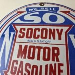 Vintage Socony Gasoline Sign – Motor Oil Porcelain Gas Pump Station Sign - Image 3
