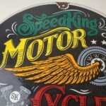 Vintage Speed King Motorcycles Sign – Harley, Indian, Porcelain Gas Pump Sign - Image 3