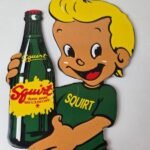 Vintage Squirt Boy Sign – Soda Gas Pump Wall Service Sales Porcelain Sign - Image 3