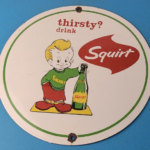 Vintage Squirt Soda Boy Sign – Gas Pump Wall Service Sales Porcelain Sign