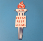 Vintage Standard Gasoline Sign – Porcelain Mens Bathroom Torch Gas Pump Sign