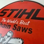 Vintage Stihl Chainsaw Sign – Porcelain Metal Store Display Advertising Gas Sign - Image 12