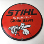 Vintage Stihl Chainsaw Sign – Porcelain Metal Store Display Advertising Gas Sign - Image 15