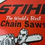 Vintage Stihl Chainsaw Sign – Porcelain Metal Store Display Advertising Gas Sign - Image 4