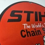 Vintage Stihl Chainsaw Sign – Porcelain Metal Store Display Advertising Gas Sign - Image 5