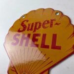 Vintage Super Shell Gasoline Sign – Gas Pump Porcelain Small Adverting Clam Sign - Image 12