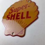 Vintage Super Shell Gasoline Sign – Gas Pump Porcelain Small Adverting Clam Sign - Image 13