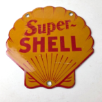 Vintage Super Shell Gasoline Sign – Gas Pump Porcelain Small Adverting Clam Sign - Image 15
