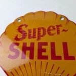 Vintage Super Shell Gasoline Sign – Gas Pump Porcelain Small Adverting Clam Sign - Image 3