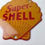 Vintage Super Shell Gasoline Sign – Gas Pump Porcelain Small Adverting Clam Sign - Image 4