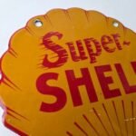 Vintage Super Shell Gasoline Sign – Gas Pump Porcelain Small Adverting Clam Sign - Image 5