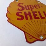 Vintage Super Shell Gasoline Sign – Gas Pump Porcelain Small Adverting Clam Sign - Image 6