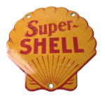 Vintage Super Shell Gasoline Sign – Gas Pump Porcelain Small Adverting Clam Sign - Image 2
