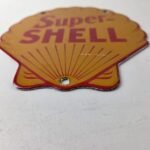 Vintage Super Shell Gasoline Sign – Gas Pump Porcelain Small Adverting Clam Sign - Image 10