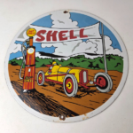Vintage Super Shell Racing Gasoline Sign – Finish Line Gas Pump Porcelain Sign - Image 15