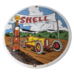 Vintage Super Shell Racing Gasoline Sign – Finish Line Gas Pump Porcelain Sign - Image 2