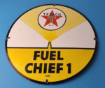 Vintage Texaco Gasoline Sign – 12" Fuel Chief 1 Gas Pump Plate Porcelain Sign - Image 2