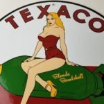 Vintage Texaco Gasoline Sign – Blonde Bombshell Gas Pump Ad Porcelain Sign - Image 3