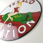 Vintage Texaco Gasoline Sign – Blonde Bombshell Gas Pump Ad Porcelain Sign - Image 9