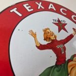 Vintage Texaco Gasoline Sign – Cheerleader Gas Pump Advertisement Porcelain Sign - Image 5