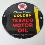 Vintage Texaco Gasoline Sign – Clean Clear Golden Porcelain Gas Pump Sign - Image 14