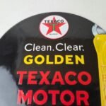 Vintage Texaco Gasoline Sign – Clean Clear Golden Porcelain Gas Pump Sign - Image 3