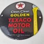 Vintage Texaco Gasoline Sign – Clean Clear Golden Porcelain Gas Pump Sign - Image 4