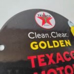 Vintage Texaco Gasoline Sign – Clean Clear Golden Porcelain Gas Pump Sign - Image 5